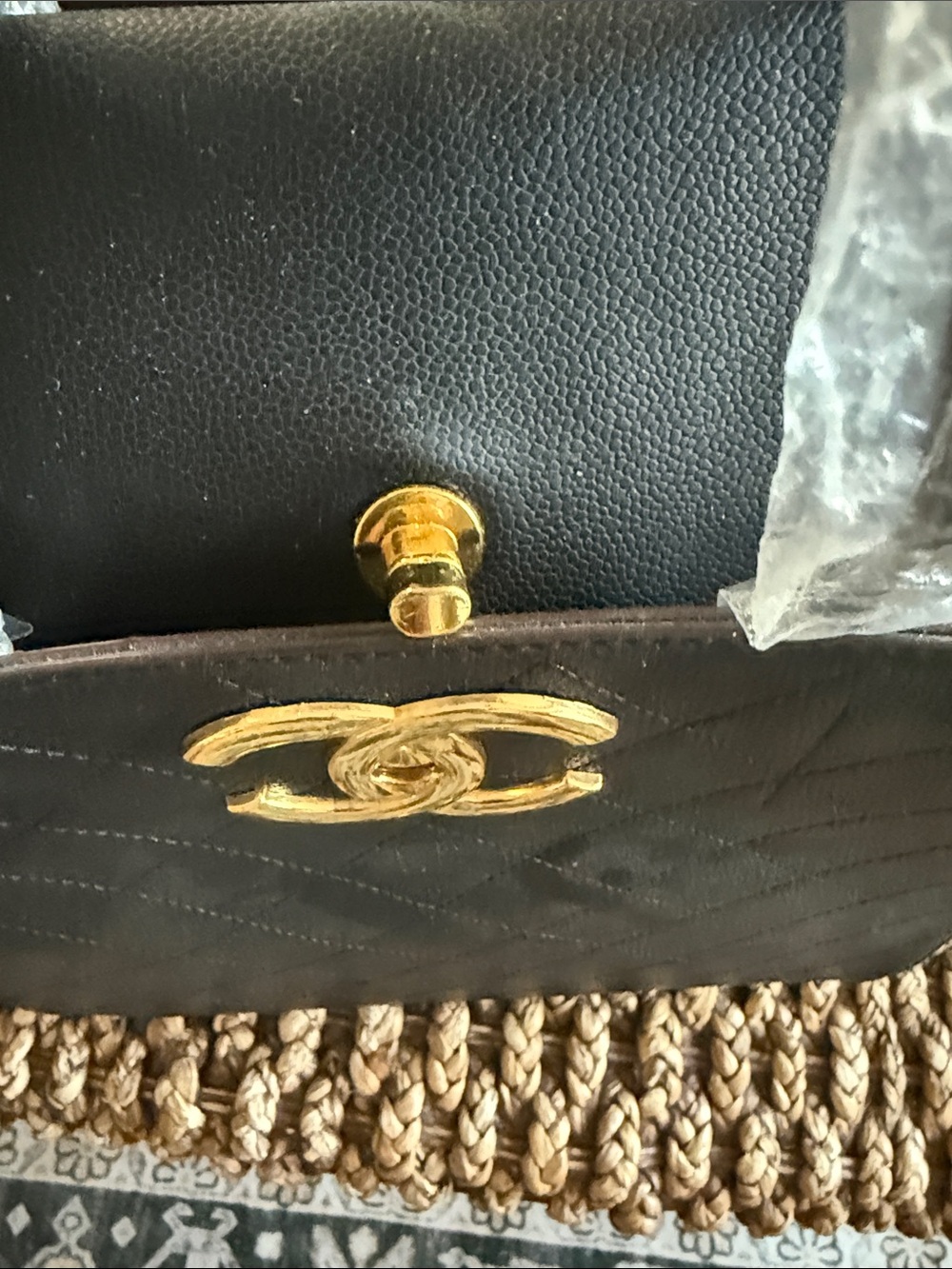 Black Quilted Top-Handle Satchel with Gold Hardware - Picture 5 of 8